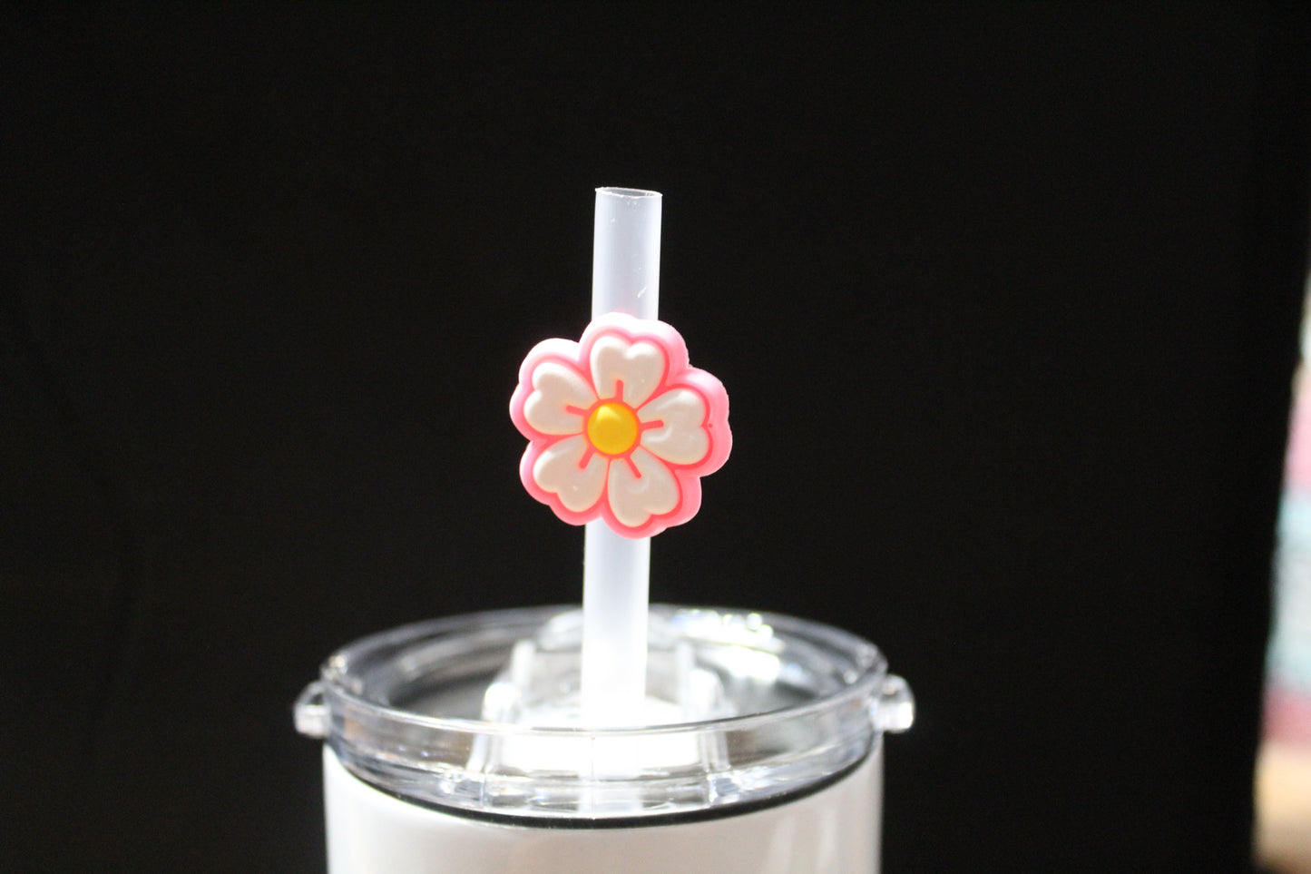 Pink/White Flower Straw Charm